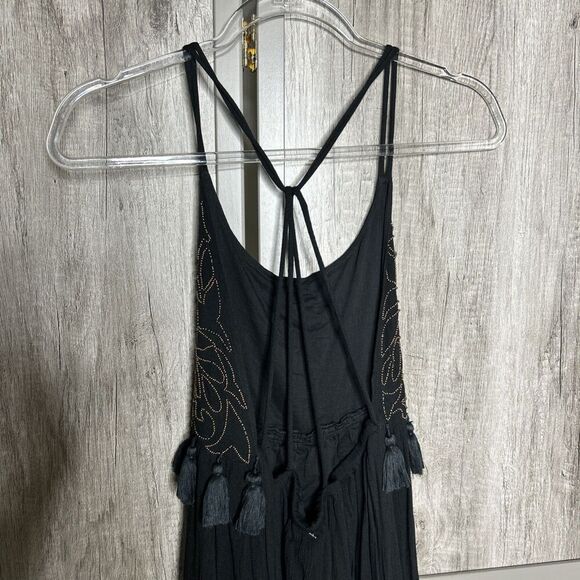Rada Maxi Dress Tassels Beaded Open Back Bohemian Black Color Size XS NWT - Picture 8 of 10